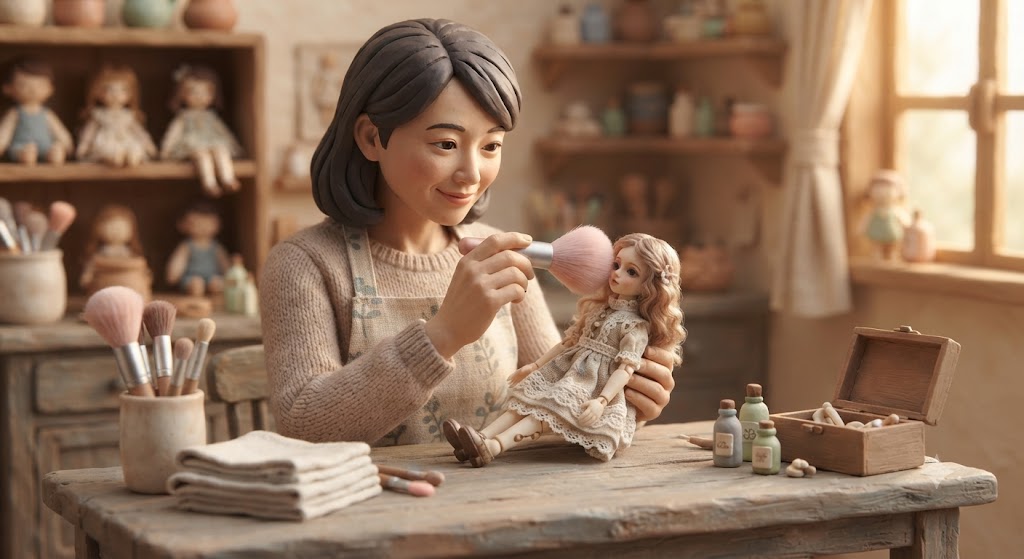 査定前にドールを丁寧にメンテナンスする