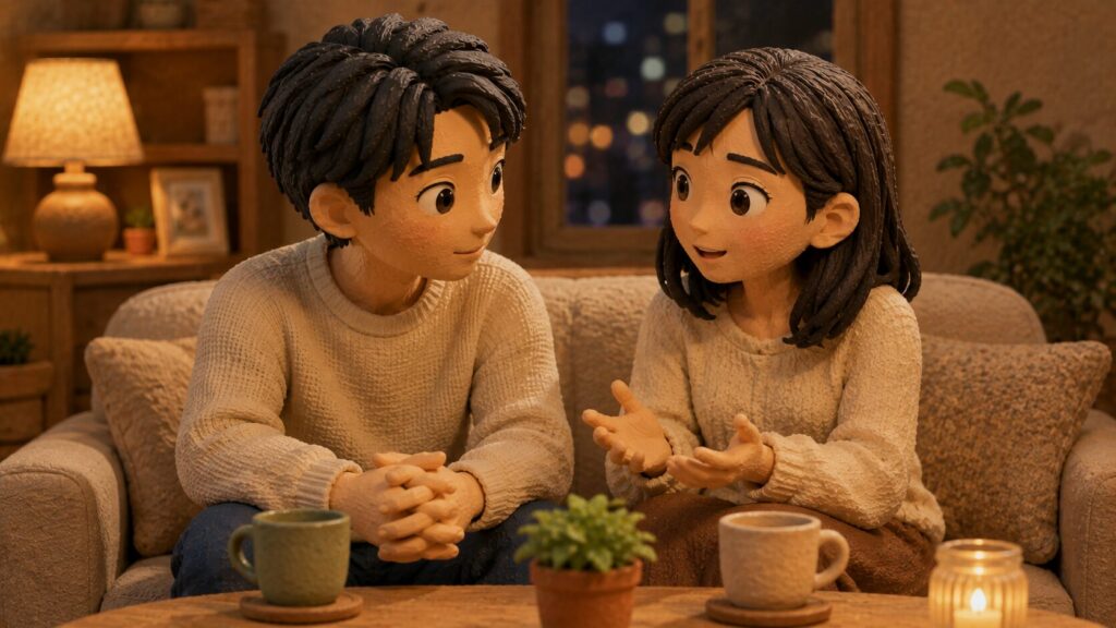 これからの二人について穏やかに話し合う