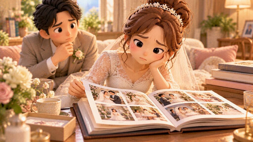 写真の仕上がりに納得できずアルバムを見返して悩む