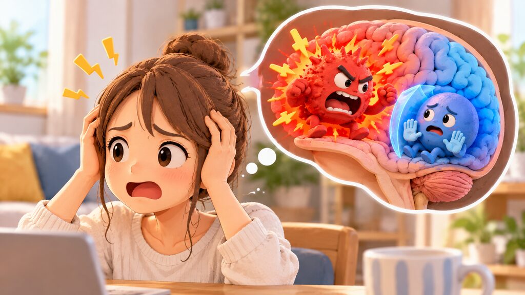 怒りや衝動を司る扁桃体が理性を保つ前頭前野を圧倒している状態