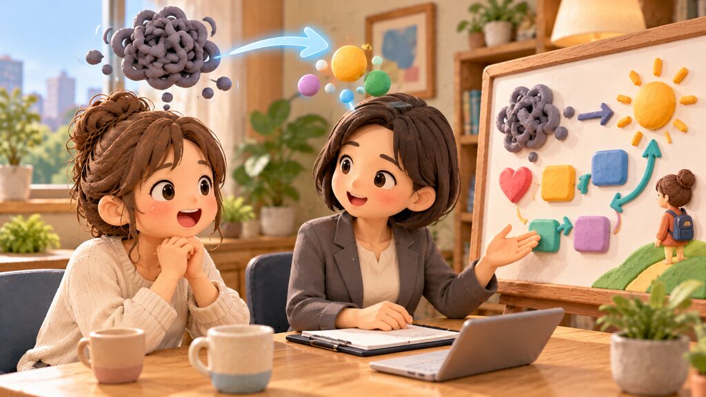 感情的な行動を防ぐためにキャリアカウンセリングを受けて、自身の悩みや方向性を整理している
